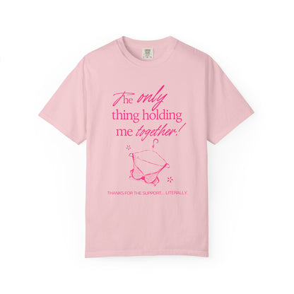 Holding Me Together T-Shirt — Funny Pink Bikini Graphic Tee