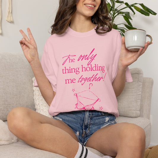 Holding Me Together T-Shirt — Funny Pink Bikini Graphic Tee
