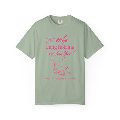 Holding Me Together T-Shirt — Funny Pink Bikini Graphic Tee