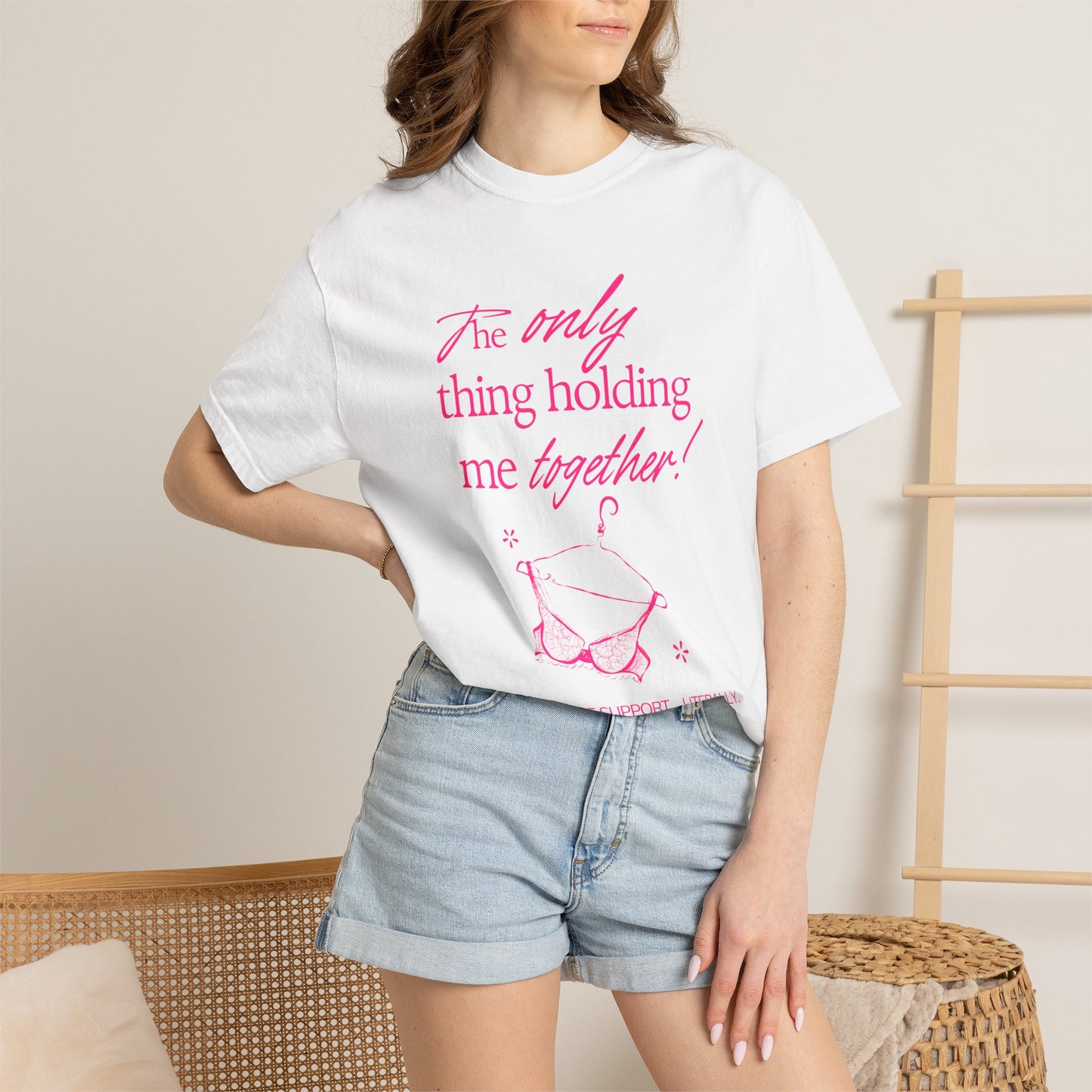 Holding Me Together T-Shirt — Funny Pink Bikini Graphic Tee
